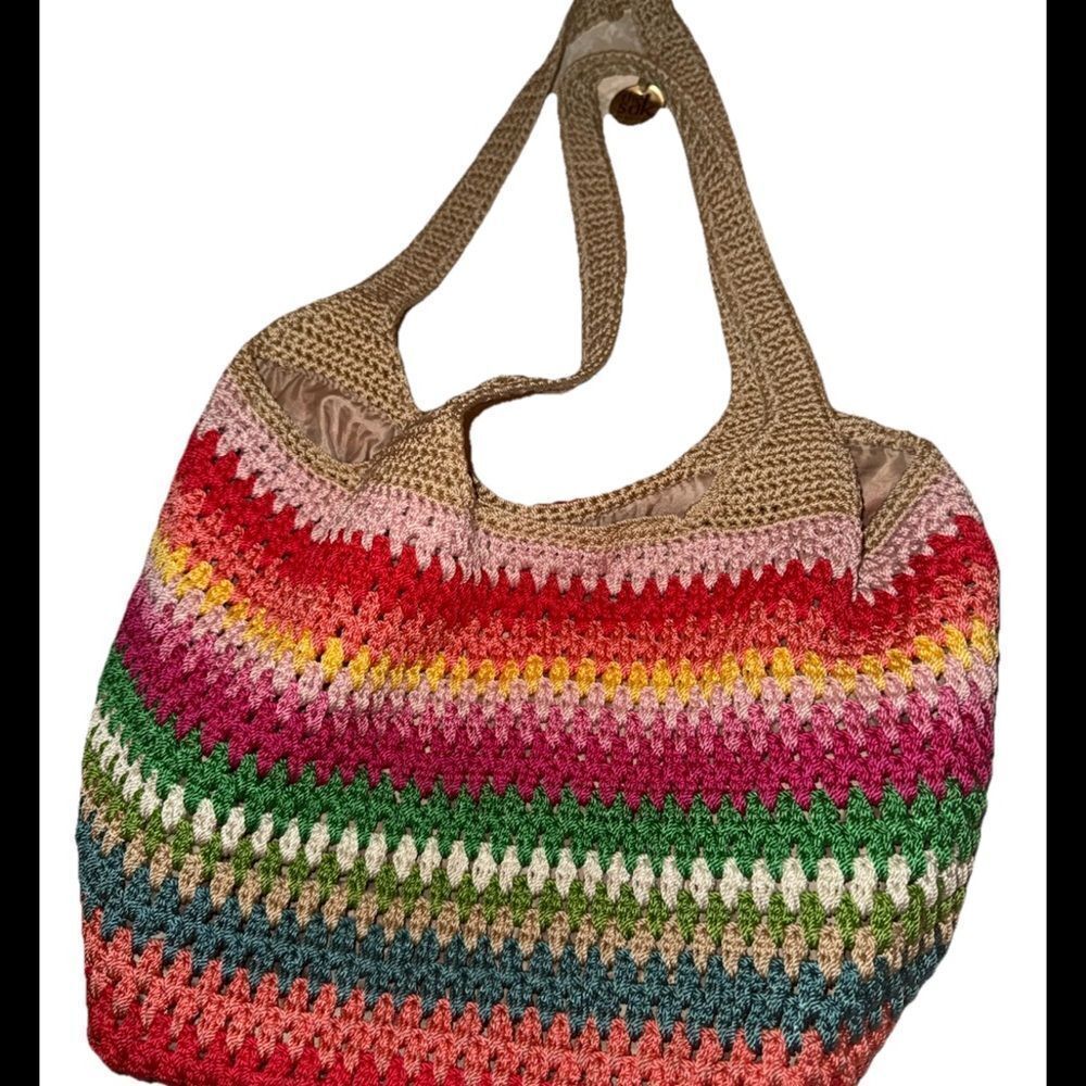 THE SAK RAINBOW Crochet Woven Hobo  Hippie Shoulder Bag